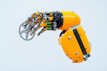 Poster - modern industrial technology features a robotic arm within an automated production cell.