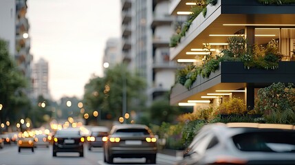Poster - Modern urban scene with cars and contemporary residential buildings.
