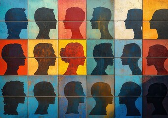 Poster - Vibrant Display of Silhouetted Profiles Against Colorful Backgrounds, Showcasing Diversity and Artistic Expression in Modern Design