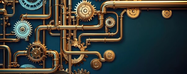 Poster - Intricate arrangement of gears and pipes in a steampunk style.
