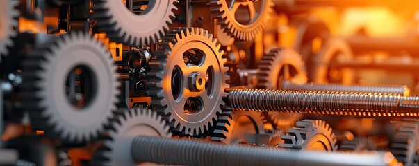 Aufkleber - Close-up of intricate gears in motion against a warm, blurred background.