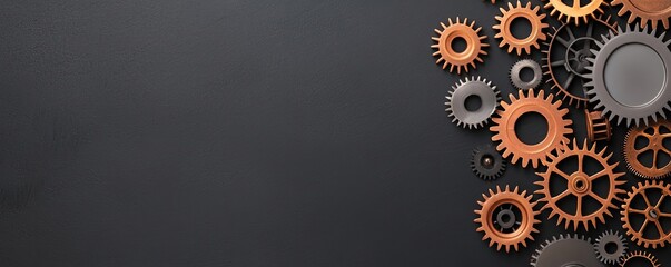 Poster - Set of various mechanical gears on a dark background.