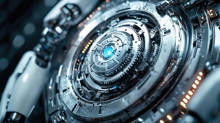Poster - Futuristic technological design featuring intricate mechanical components.