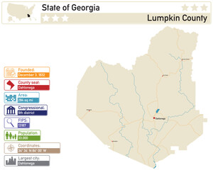  Detailed infographic and map of Lumpkin County in Georgia USA.