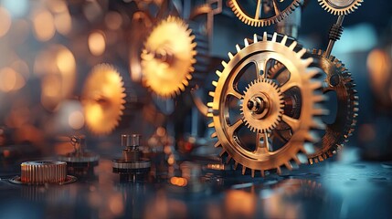 Aufkleber - Close-up of intricate brass gears and clockwork mechanics, blurred background.