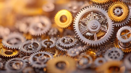 Poster - Close-up of metallic gears, showcasing intricate details and textures.