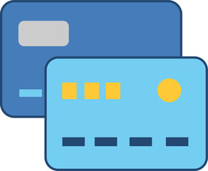 Vector illustration of two payment cards with minimalist design. Blue card with high quality images. Suitable for presentations, articles or graphic design related to finance, banking or e-commerce.