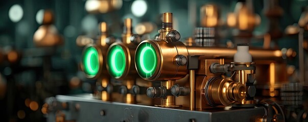 Poster - Close-up view of industrial machinery with green indicators