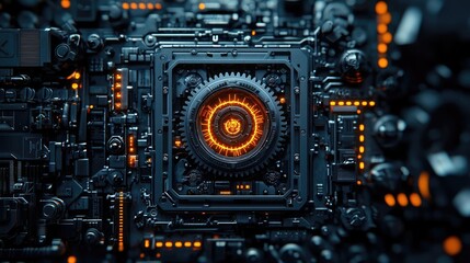 Poster - Close-up of a futuristic circuit board with glowing components and intricate details.