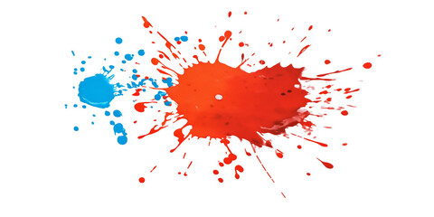 Poster - Splashes of red and blue paint on a white backdrop, forming a dynamic and colorful artistic pattern. Combining textures and splatters for a contemporary and innovative appearance