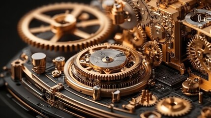 Poster - Intricate golden gears and machinery, showcasing fine craftsmanship and engineering detail.
