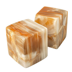Isolated PNG of Beautifully Striped Orange and Cream Onyx Cubes for Decorative Use