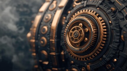 Poster - Intricate metallic gears and mechanisms, detailed close-up with a dark background.