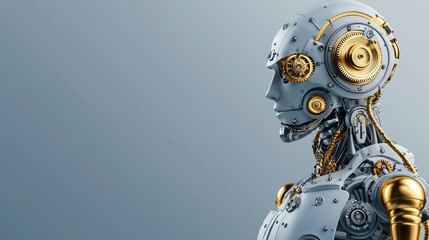 Poster - Futuristic robot silhouette against a soft grey background.