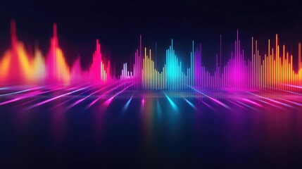 Poster - Vibrant sound waves in colorful spectrum on a dark background