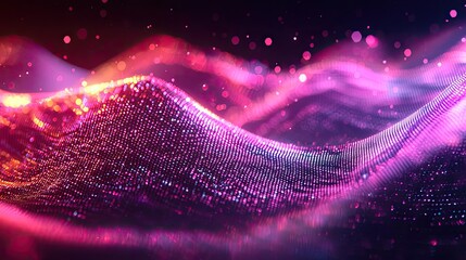 Poster - Abstract digital waves in vibrant pink and purple tones on a dark background.