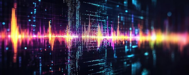 Aufkleber - Vibrant sound wave visualization with colorful lines and digital effects.