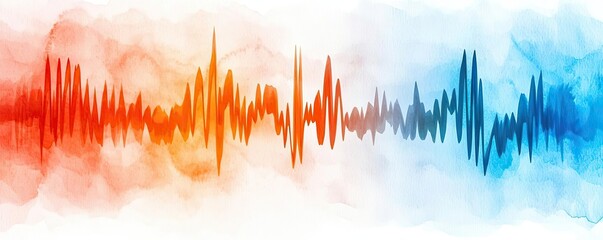 Poster - Colorful sound wave design, vibrant blue and red on a white isolate background.