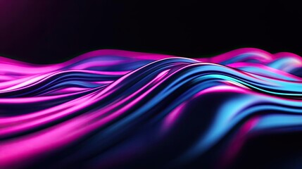 Poster - Abstract waves in vibrant pink and blue tones on a dark background.