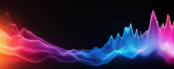 Aufkleber - Colorful sound waves in blue, pink, and orange on a black background.