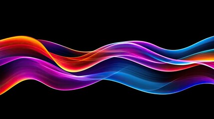 Poster - Colorful abstract waves on black background, smooth flowing design.