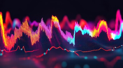 Poster - Colorful sound wave graphic on a dark background.