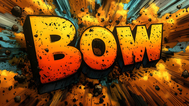 Comic Book Explosion: Dynamic Text Effect, Powerful Impact, Vibrant Colors, Graphic Design, Artistic Style, Visual Storytelling, Explosive Action, Intense Energy, Dramatic Scene, Retro Aesthetic.