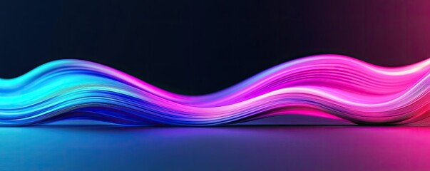 Poster - Vibrant waves of blue and pink colors on a dark background.