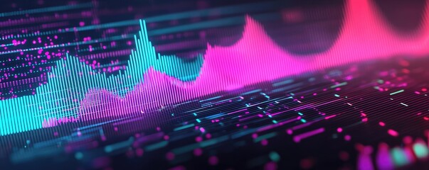 Poster - Abstract digital sound wave with vibrant colors over dark background.
