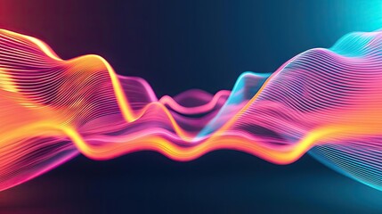 Poster - Colorful wave patterns with glowing lines on a dark background, abstract design.