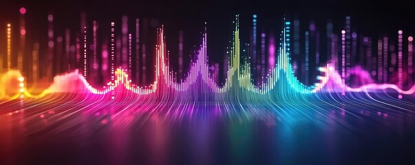 Poster - Colorful sound wave visualization with vibrant gradients on a dark background.