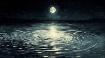 Wall Mural - nighttime lake scene under full moon light