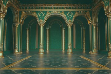 Poster - Home decor mural wallpaper with a 3D geometric pattern of golden lines on a dark background.