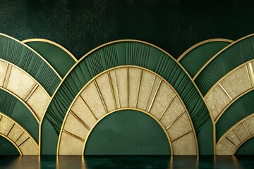 Poster - A mural wallpaper featuring gold lines against a dark background. 3D geometric design for home decor.