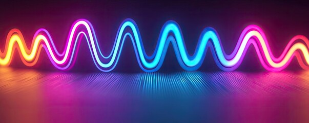 Poster - Colorful wave pattern with neon lights on dark background, vibrant and modern design.