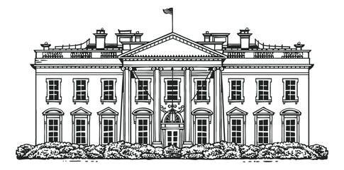 Wall Mural - white house engraving black and white outline