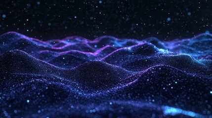 Poster - incorporate a gradient transition of purple and blue waves into a design with a dark background.