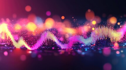 Aufkleber - Abstract colorful sound waves on a dark background with glowing bokeh effects.