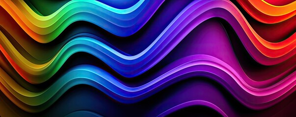 Poster - Colorful abstract wave patterns on a black background.