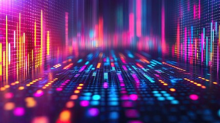 Poster - Abstract digital landscape featuring vibrant, colorful sound waves and patterns.