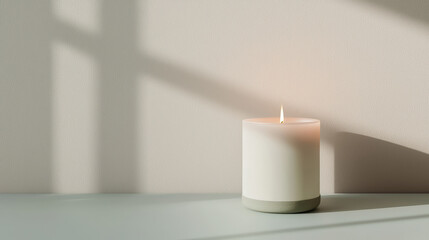 Poster - Burning wellness candle creating a calming atmosphere in soft light
