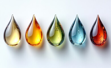 Poster - a realistic modern assortment of liquid droplets in various shapes, isolated on a transparent backgr