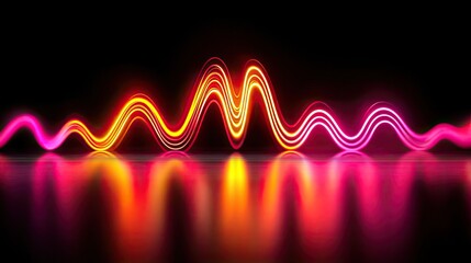 Poster - Colorful sound waves with vibrant neon colors on a reflective surface.