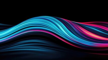 Poster - Colorful wave pattern with blue and pink light on a dark background.