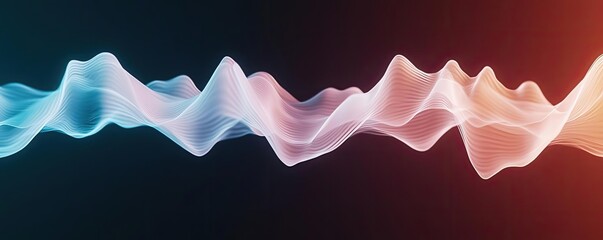 Poster - Abstract sound wave design in blue and red tones on black background.