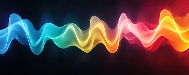 Poster - Colorful sound wave pattern, abstract design on dark background.