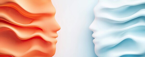 Poster - Abstract representation of two faces in contrasting colors, symbolizing emotions.