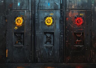 Poster - A sophisticated dark wall incorporates state-of-the-art illuminated panels that display creative design elements.