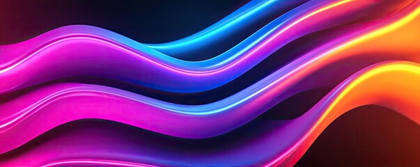 Poster - Vibrant abstract wavy lines in purple, pink, blue, and orange on a dark background.