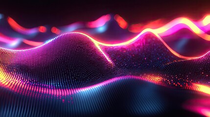 Poster - Abstract waves with vibrant colors and glowing lights, suitable for design projects.